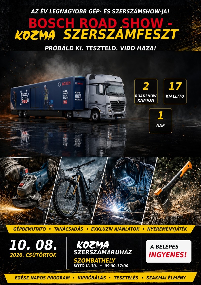 Bosch Road Show a Kozma Szerszámáruházban – 2026. október 8.